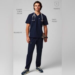 Fabletics Men’s Helix Navy Scrubs Set Size XL 2 Pieces Mens Nursing Navy Scrubs